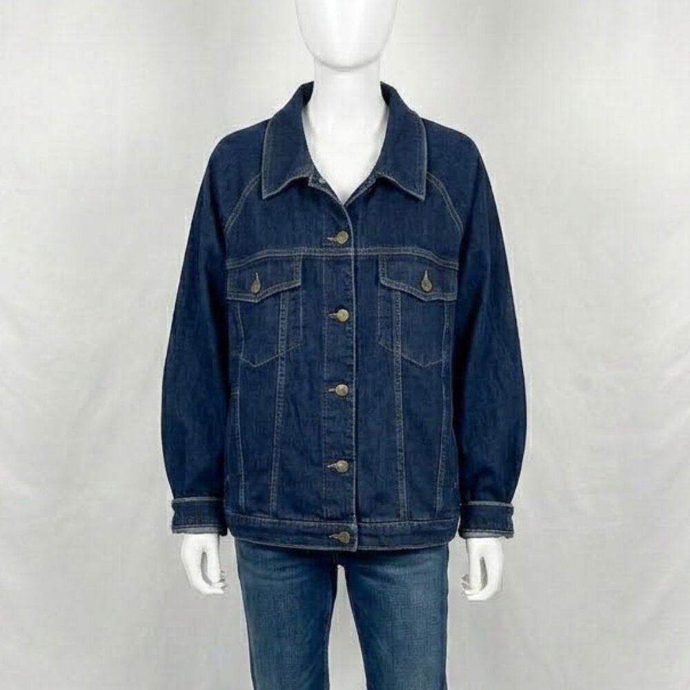 NWT Molly & Isadora Denim Jacket Women 2X Dark Wash Trucker Plus Size Classic